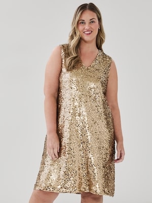 Women+ Sequin Sleeveless Mini Dress - Gold