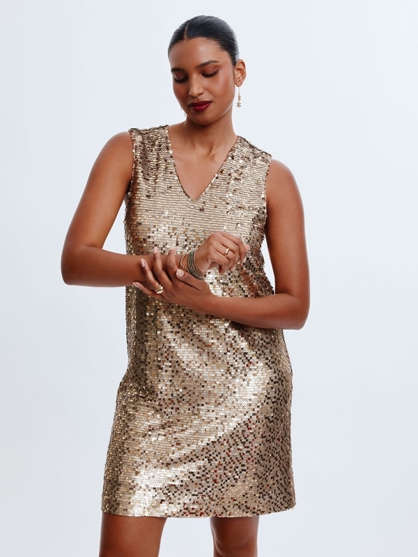 Women+ Sequin Sleeveless Mini Dress - Gold