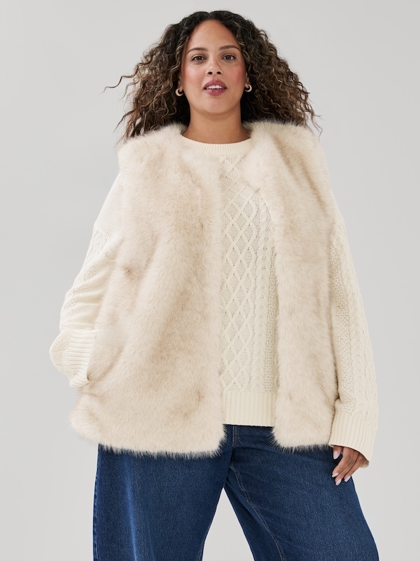 Women+ Faux Fur Vest - Grey