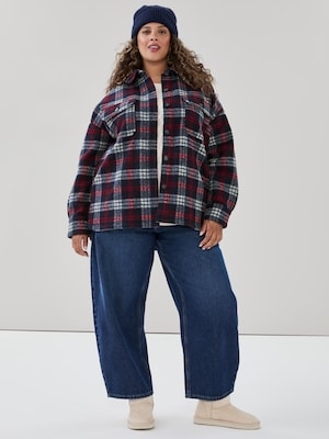 Women+ Melton Plaid Overshirt - Dark Navy