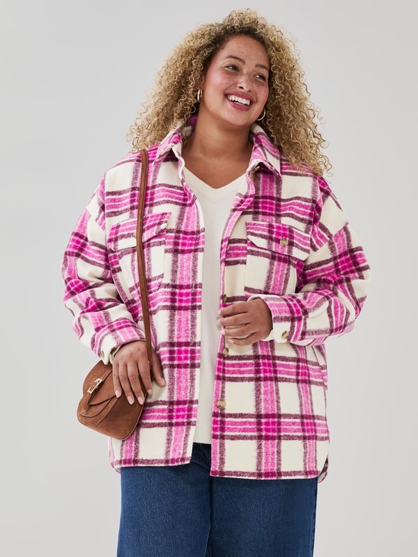 Women+ Melton Plaid Overshirt - Sand