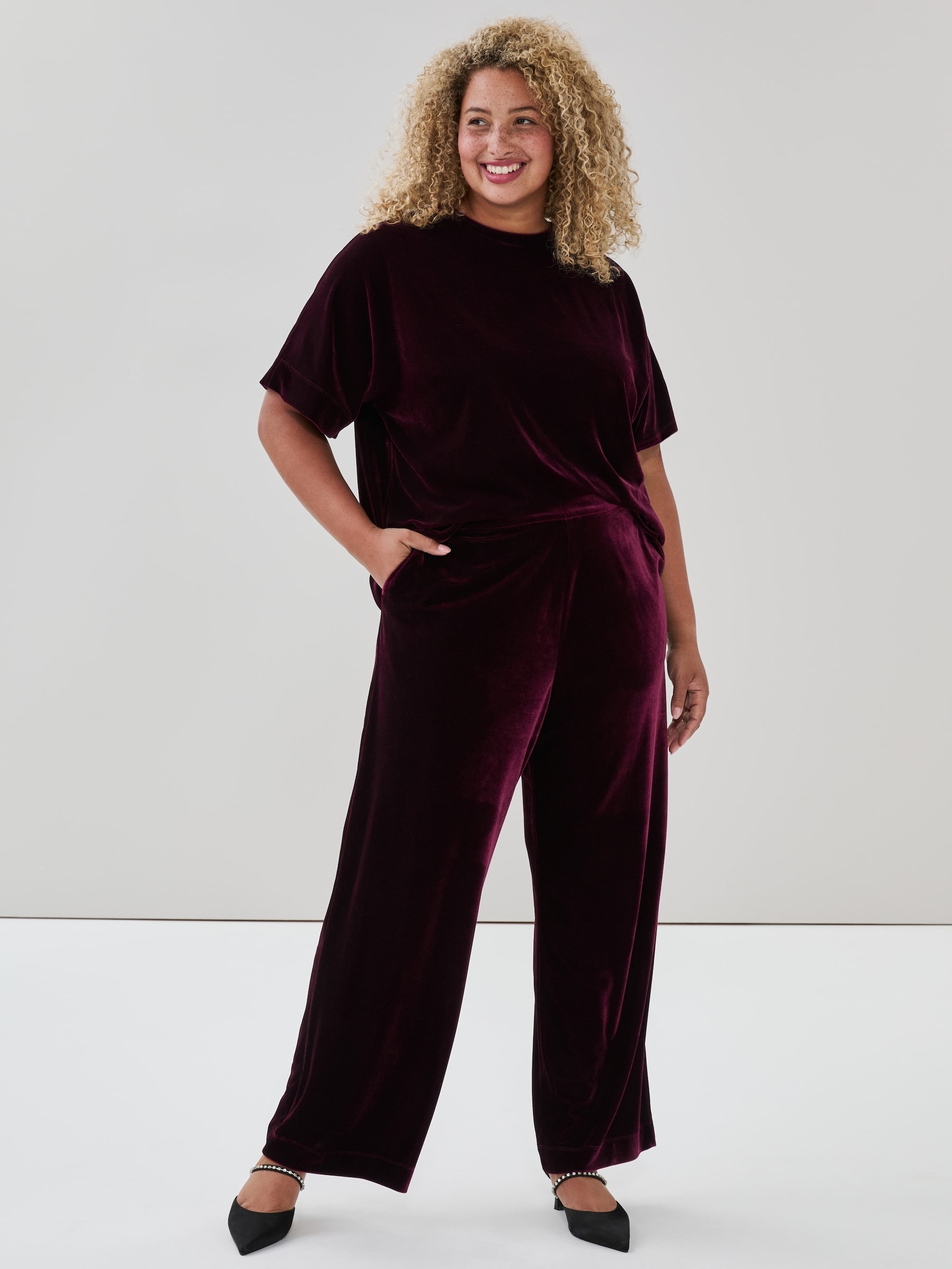 Pantalon à jambe large en velours Femmes+