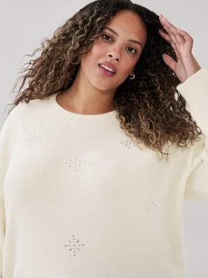Women+ Embellished Sweater - Cream