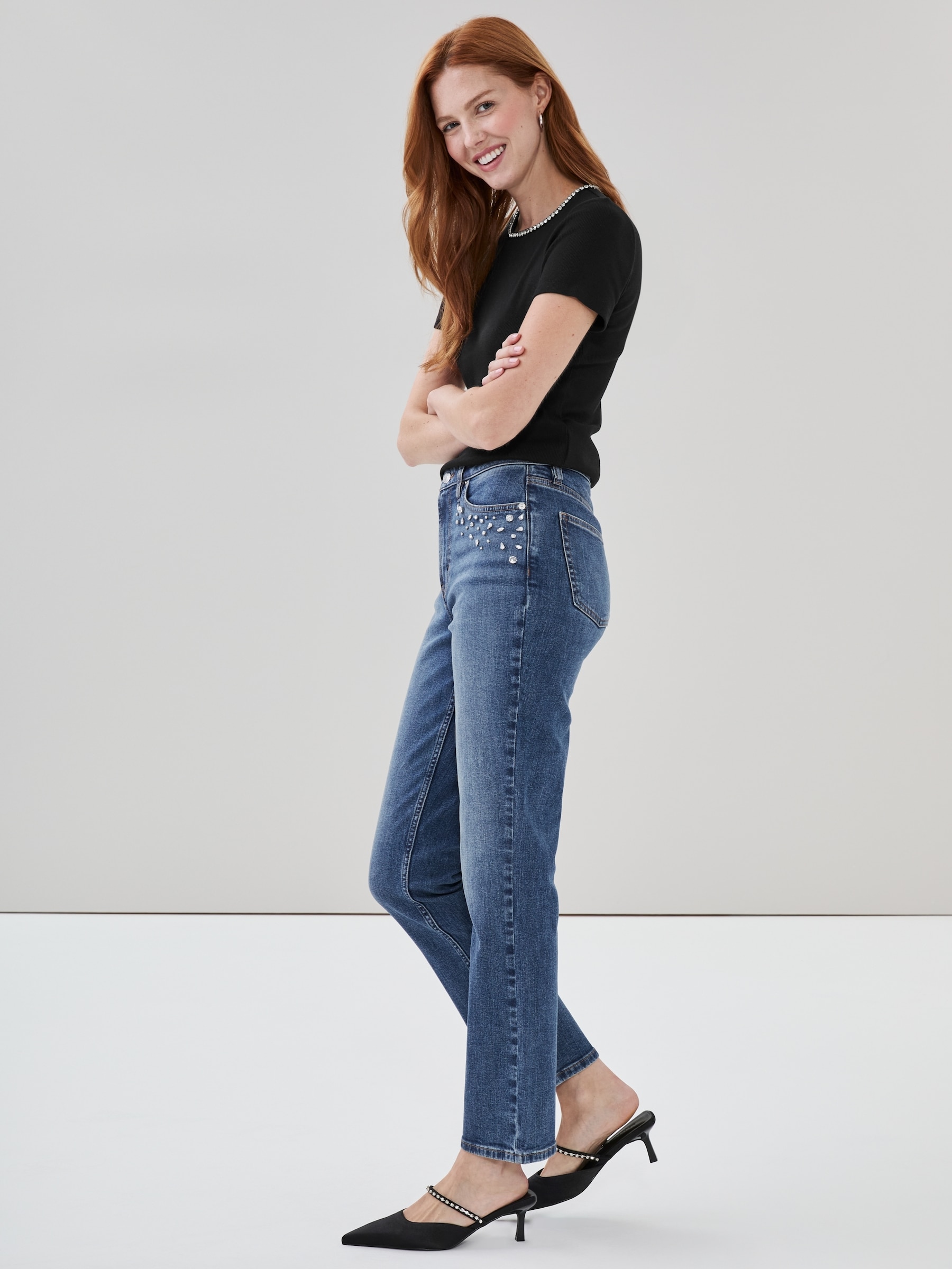 Embellished Slim Straight Jean