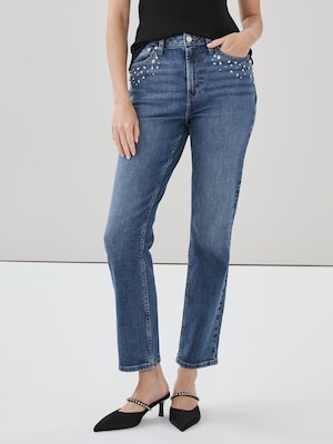 Embellished Slim Straight Jean - Medium Wash
