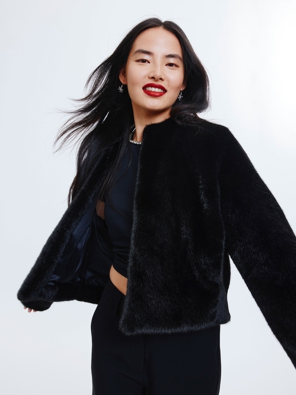 Manteau en similifourrure - Noir