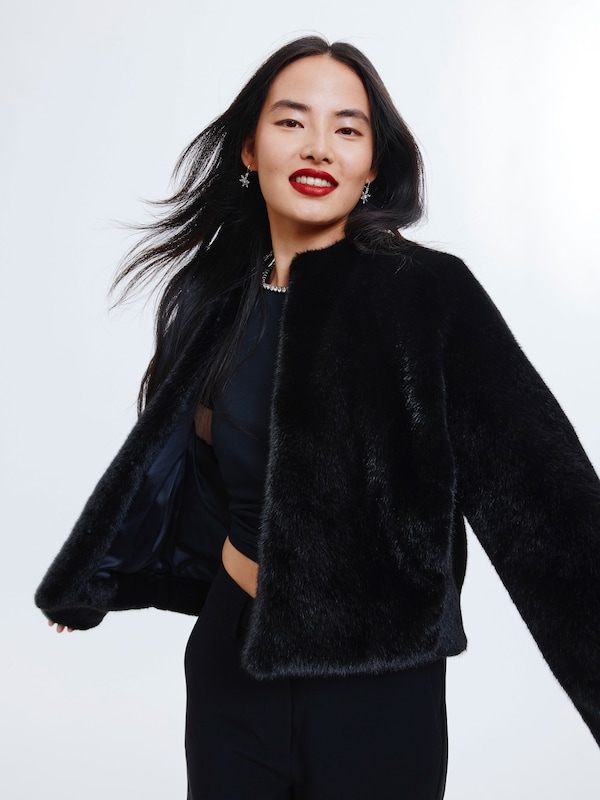 Faux Fur Coat - Black