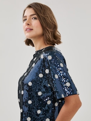 Sequin Short Sleeve Top - Navy