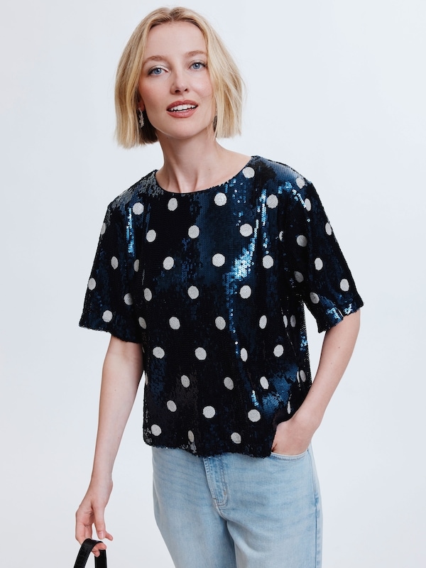 Sequin Short Sleeve Top - Navy