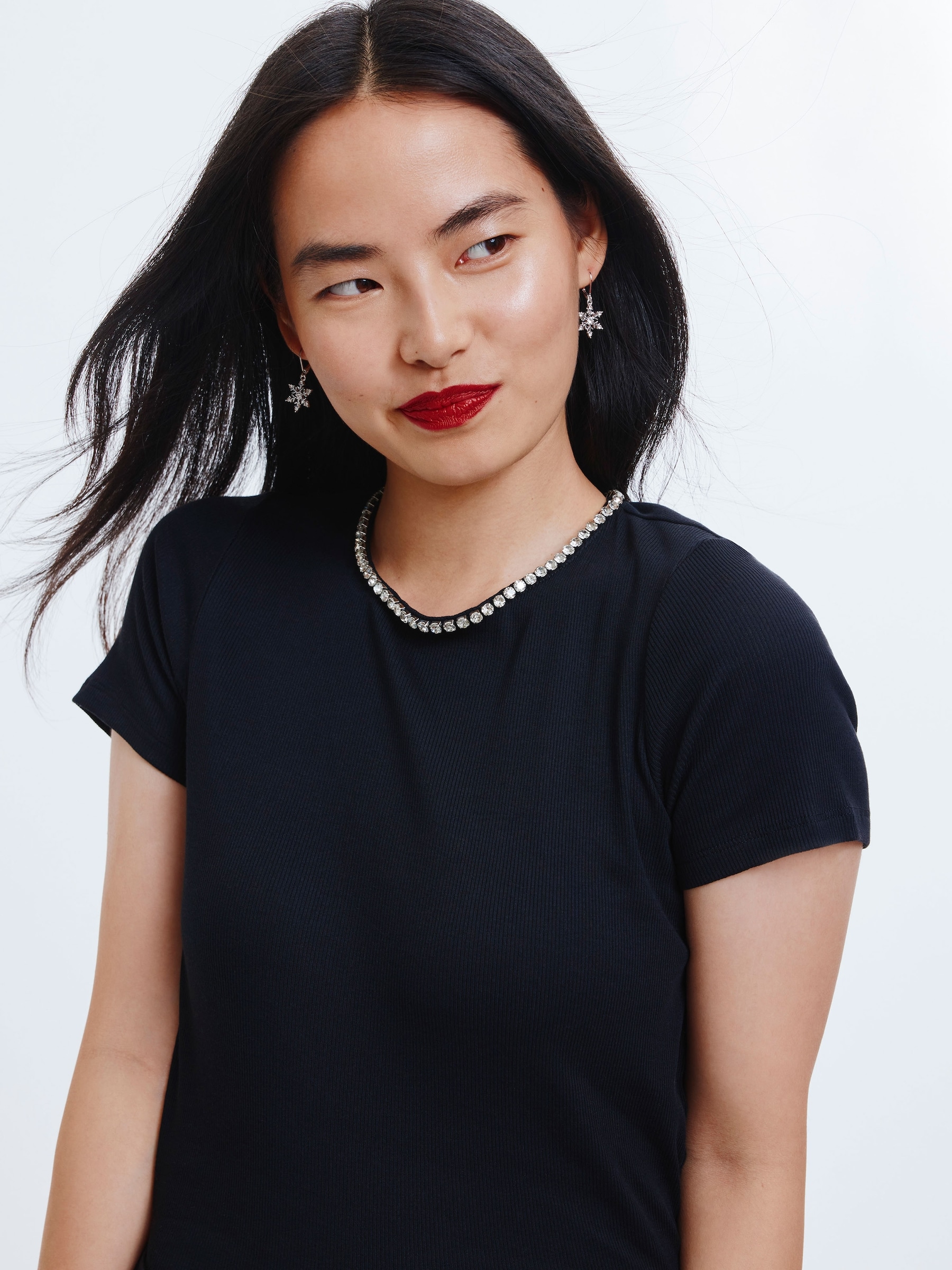 Ribbed Embellished Necklace Top