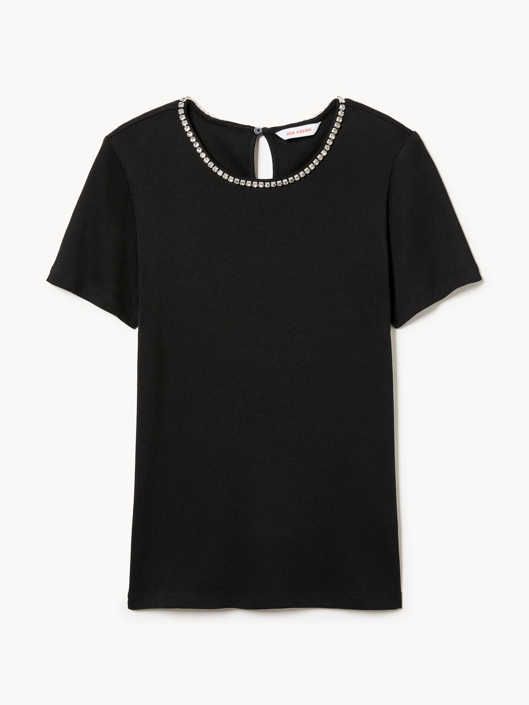 Ribbed Embellished Necklace Top
