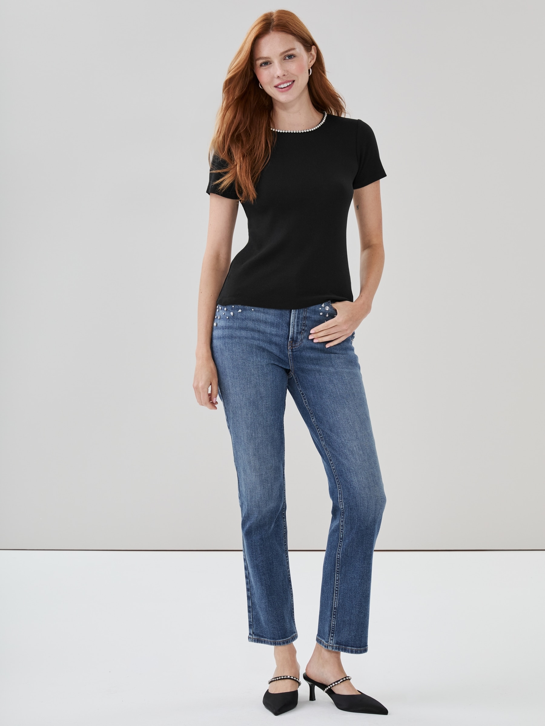 Ribbed Embellished Necklace Top