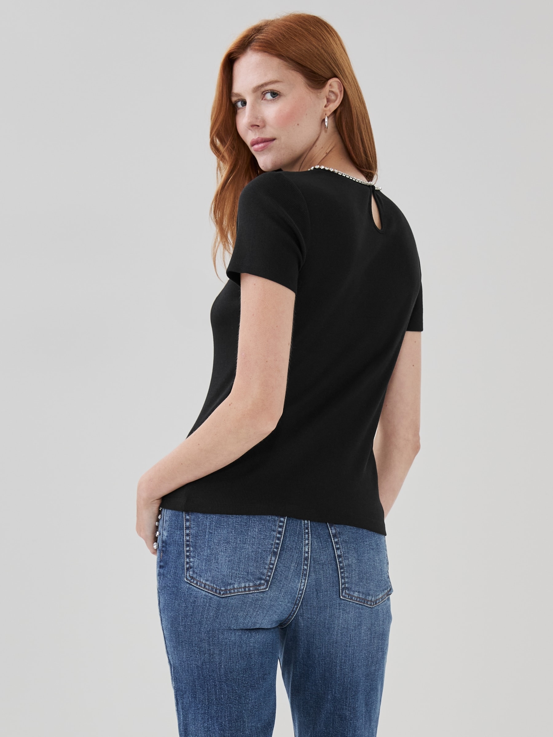 Ribbed Embellished Necklace Top