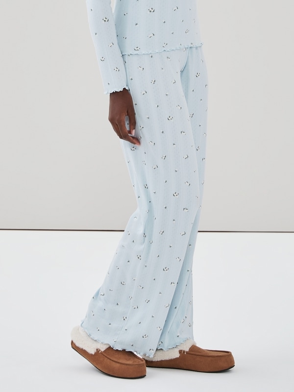 Pantalon de nuit en pointelle - Bleu Pâle
