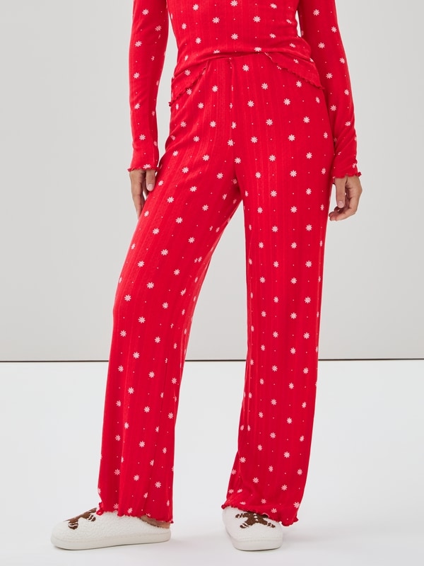 Pantalon de nuit en pointelle - Rouge Vif