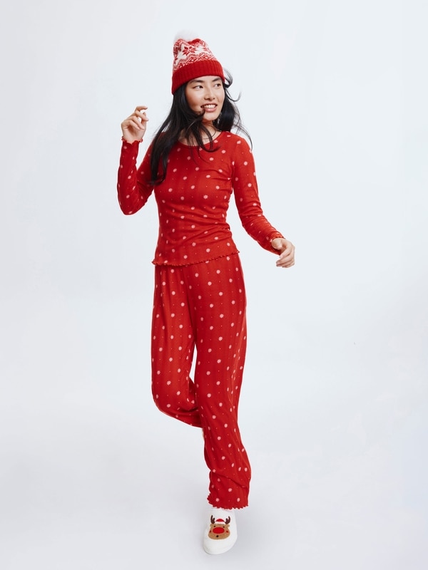 Pantalon de nuit en pointelle - Rouge Vif