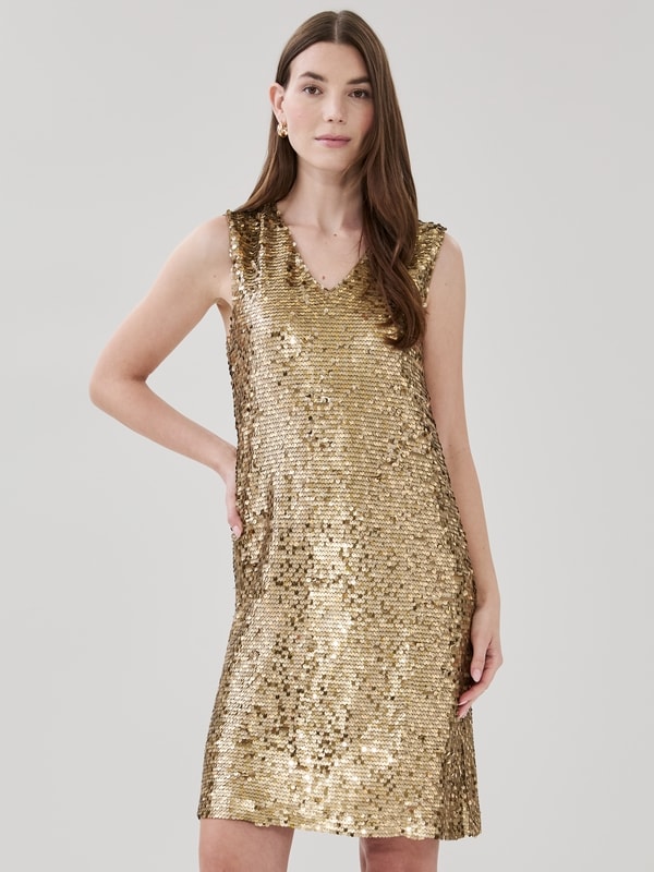 Sequin Sleeveless Mini Dress - Gold