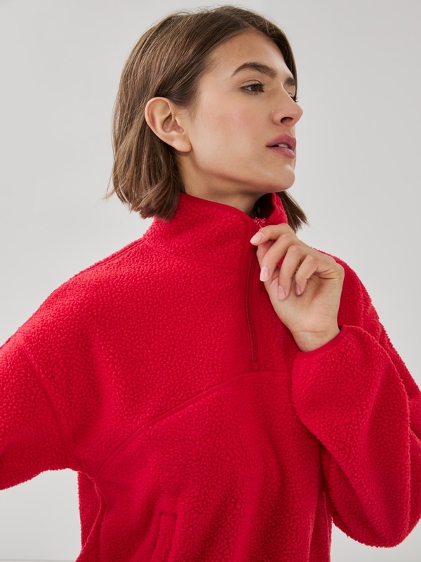 Active Teddy Fleece Half-Zip Pullover - Red
