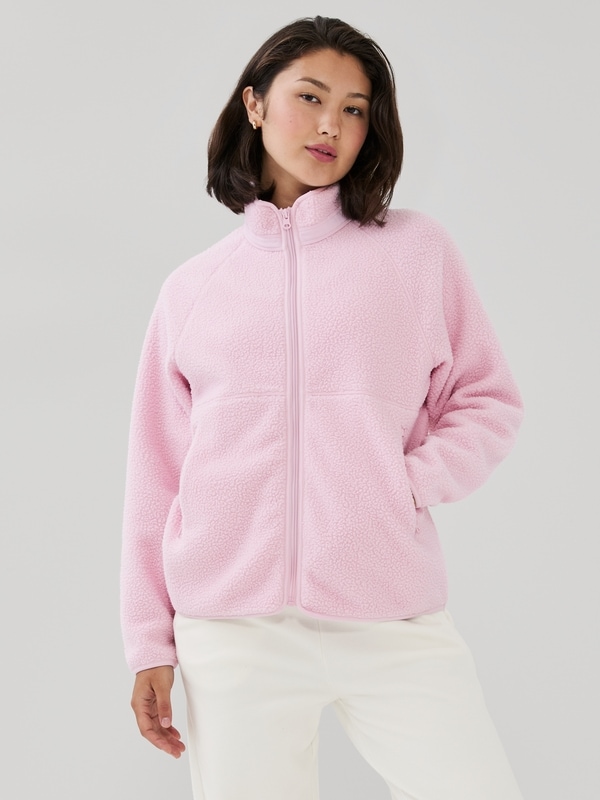 Teddy Fleece Zip-Up Jacket - Light Pink