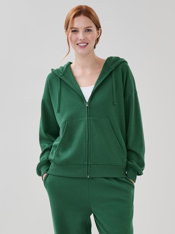 Haut à capuchon sport en molleton pelucheux - Vert Foncé