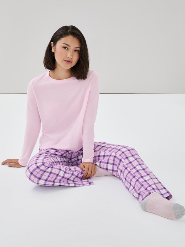 Pantalon de nuit en flanelle - Violet Pâle