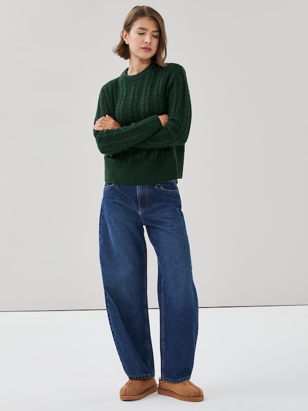 Cable Knit Sweater - Dark Green