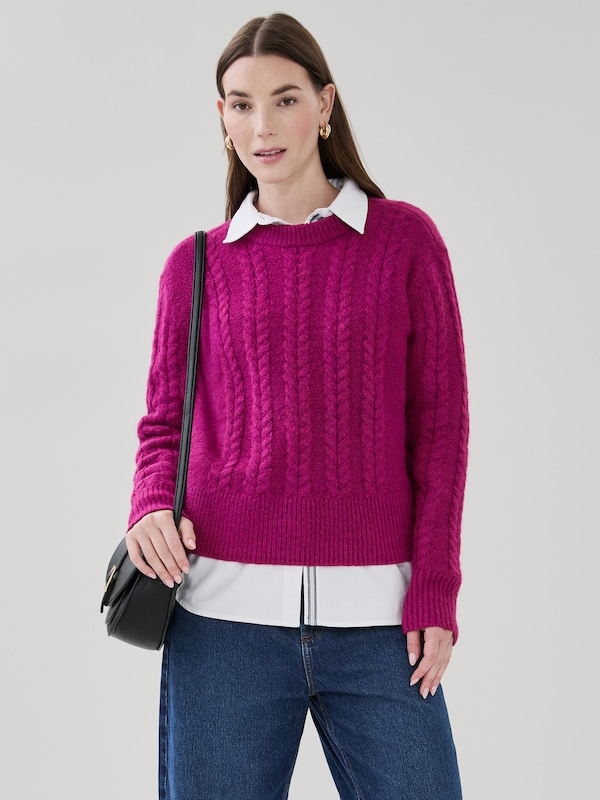 Cable Knit Sweater - Fuchsia
