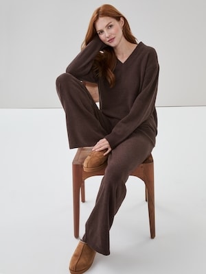 Active Chenille V-Neck Sweater - Dark Brown