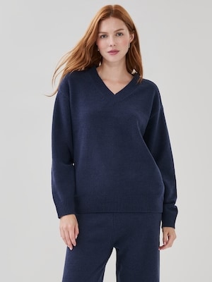 Active Chenille V-Neck Sweater - Dark Navy