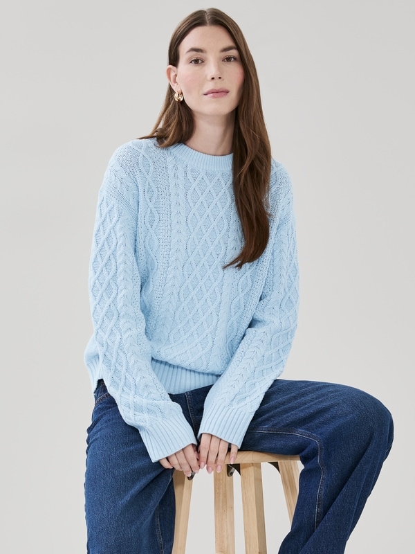 Cable Knit Sweater - Light Blue