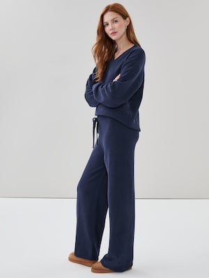 Active Chenille Wide Leg Pant - Dark Navy