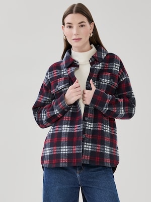 Melton Plaid Overshirt - Dark Navy