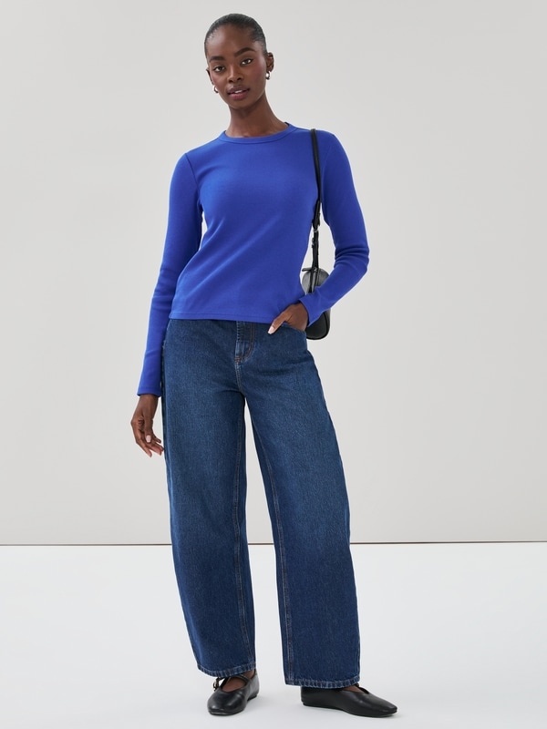 Ribbed Long Sleeve Top - Blue