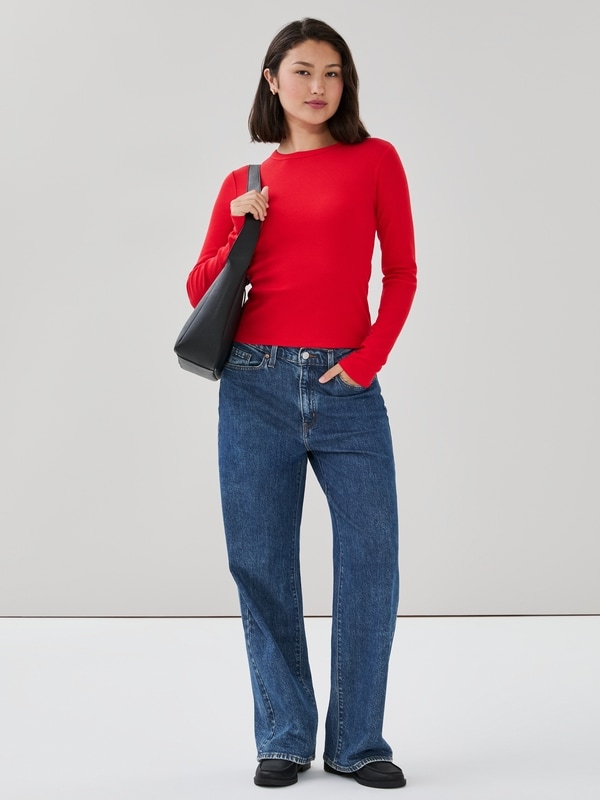 Ribbed Long Sleeve Top - Red