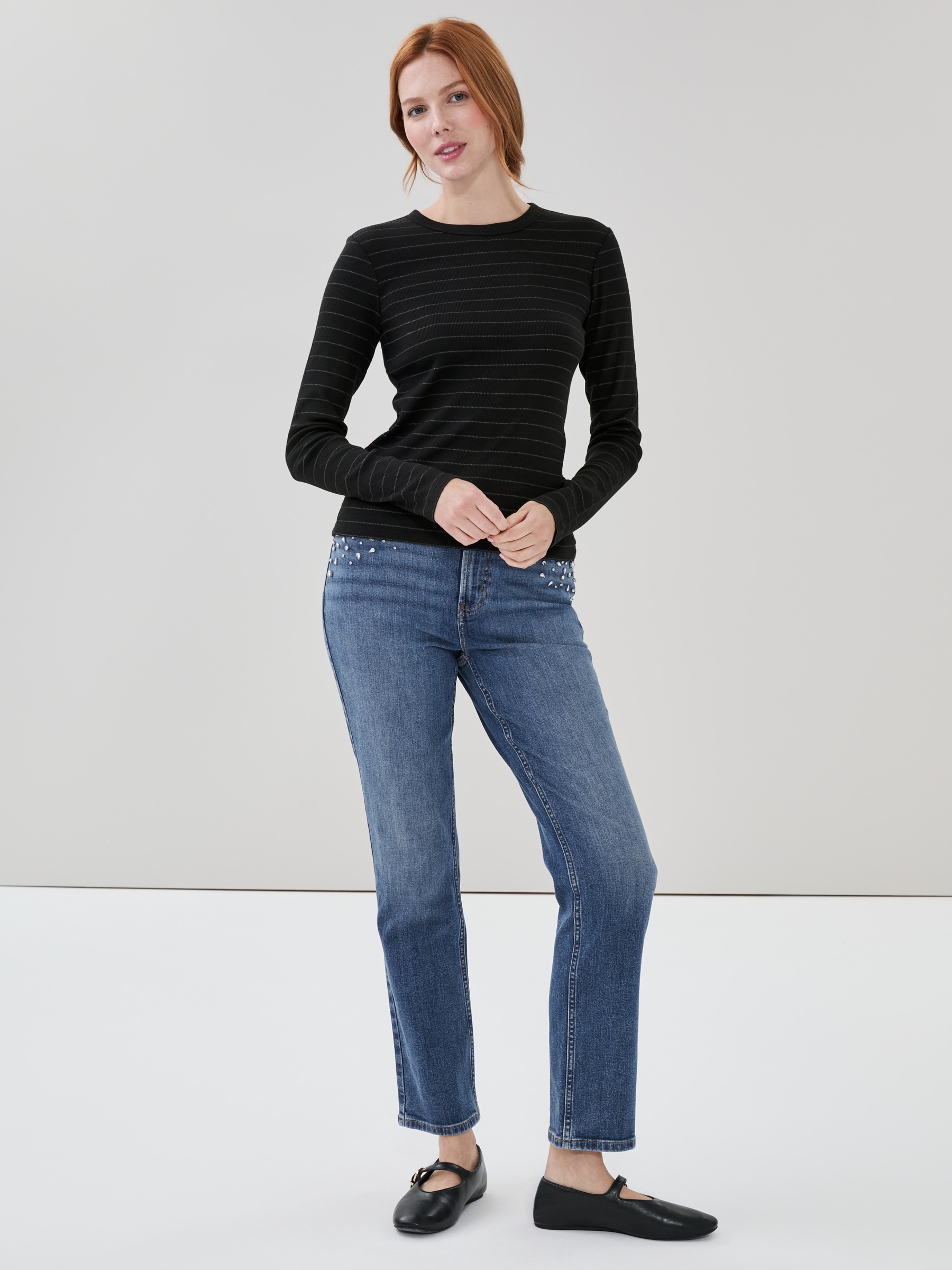 Ribbed Striped Long Sleeve Top
