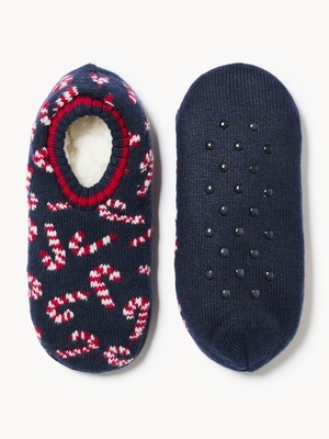 Candy Cane Slipper Socks - Navy