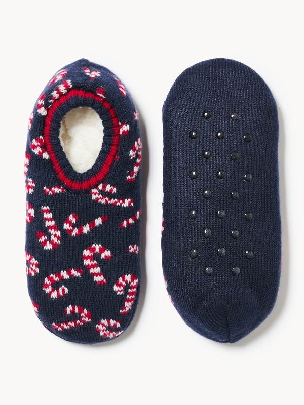 Candy Cane Slipper Socks - Navy