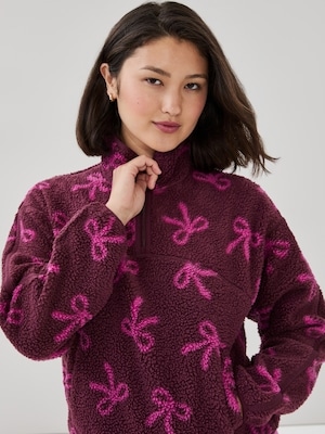 Active Teddy Fleece Half-Zip Pullover - Burgundy