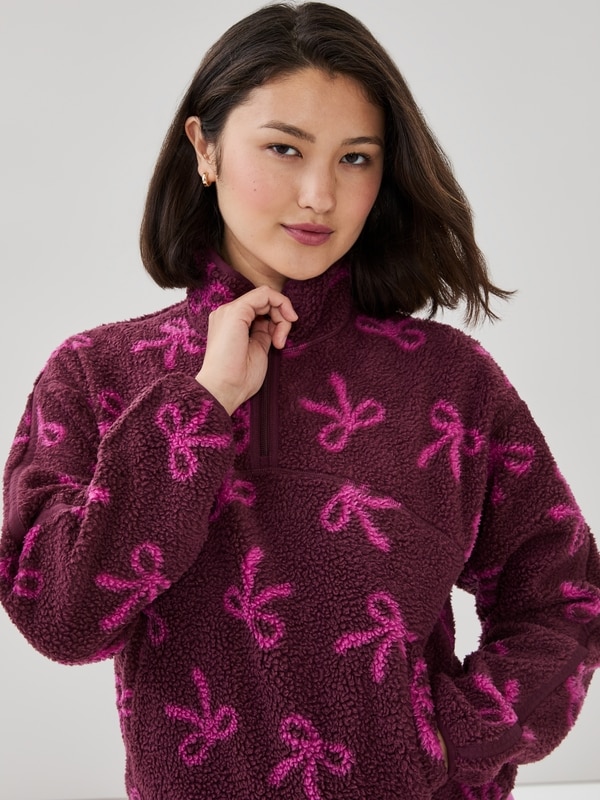 Active Teddy Fleece Half-Zip Pullover - Burgundy