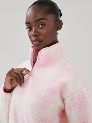 Active Teddy Fleece Half-Zip Pullover - Pastel Pink