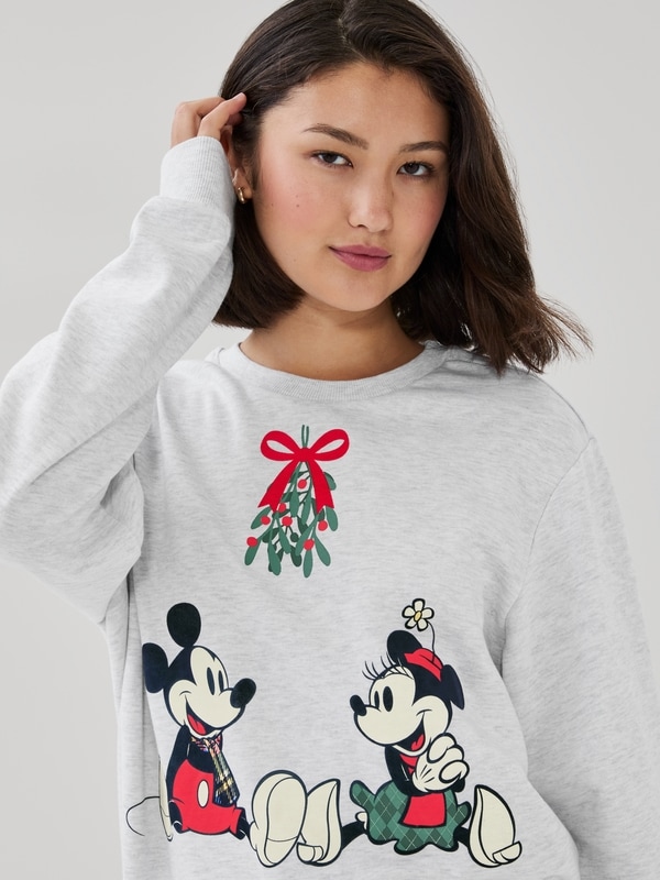 Chandail en molleton des Fêtes Mickey/Minnie Mouse - Mélange De Gris