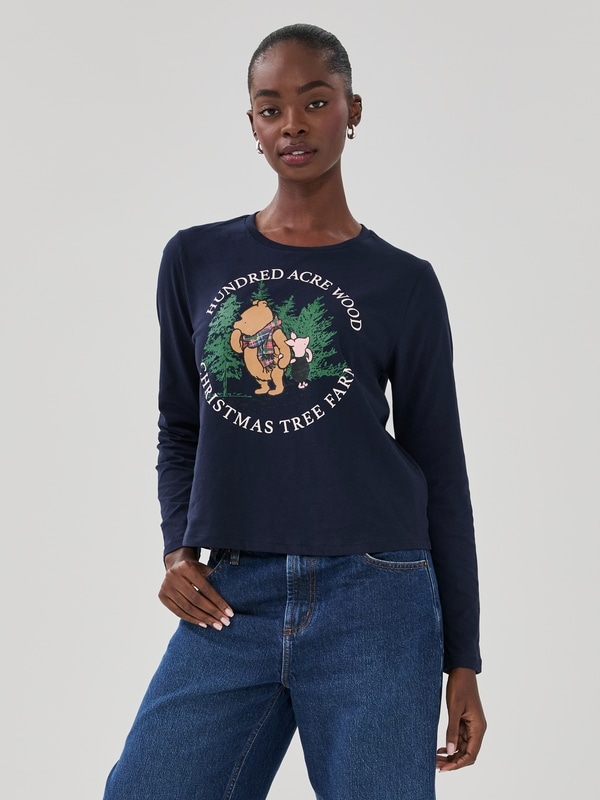 Winnie the Pooh Festive Long Sleeve Top - Dark Navy