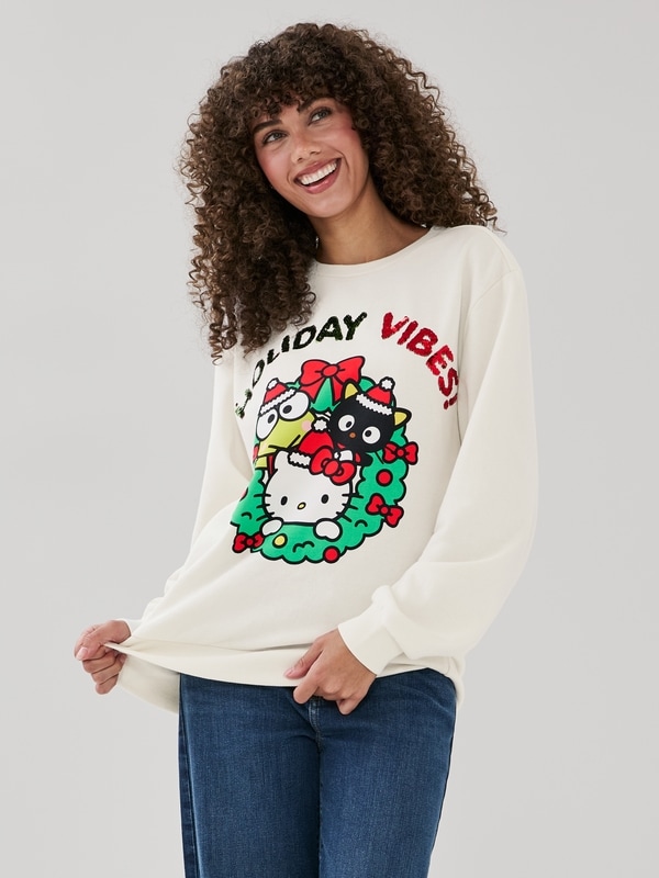 Chandail en molleton des Fêtes Hello KittyMD - Blanc Cassé