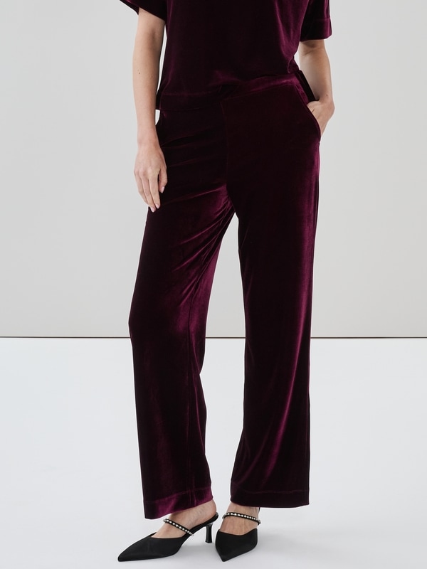 Velvet Wide Leg Pant - Burgundy