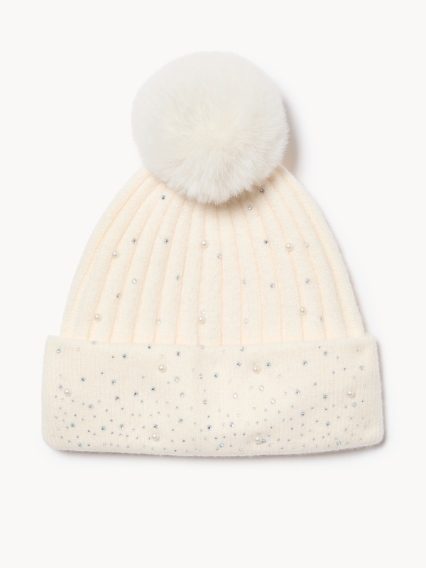 Tuque côtelée enjolivée - Blanc Cassé