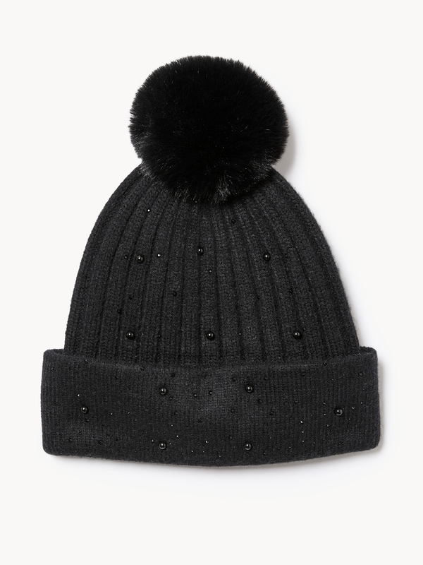 Tuque côtelée enjolivée - Noir