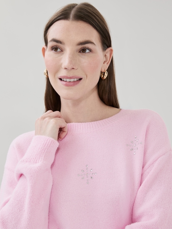 Chandail en tricot enjolivé - Rose Pâle