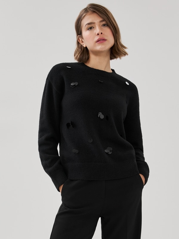 Sequin Embellished Sweater - JF Black