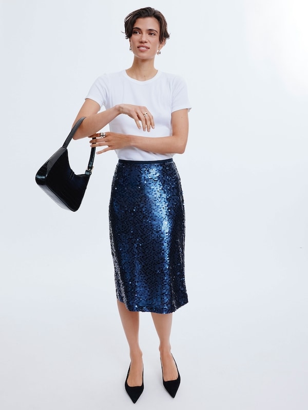 Sequin Midi Skirt - Blue