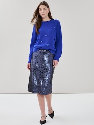 Sequin Midi Skirt - Blue